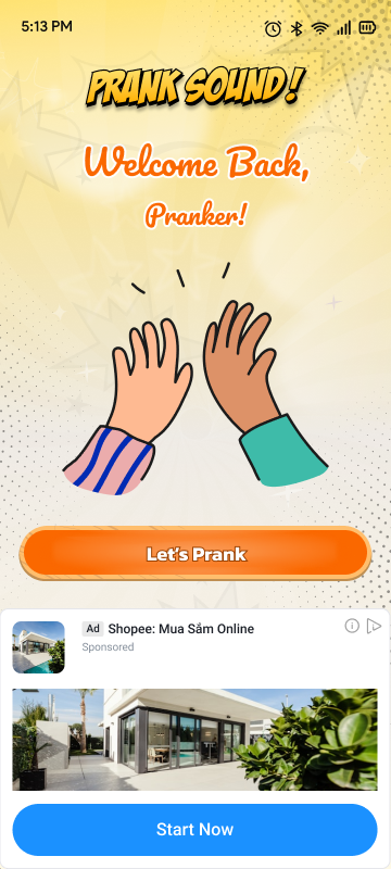 Prank Sound welcome back screen