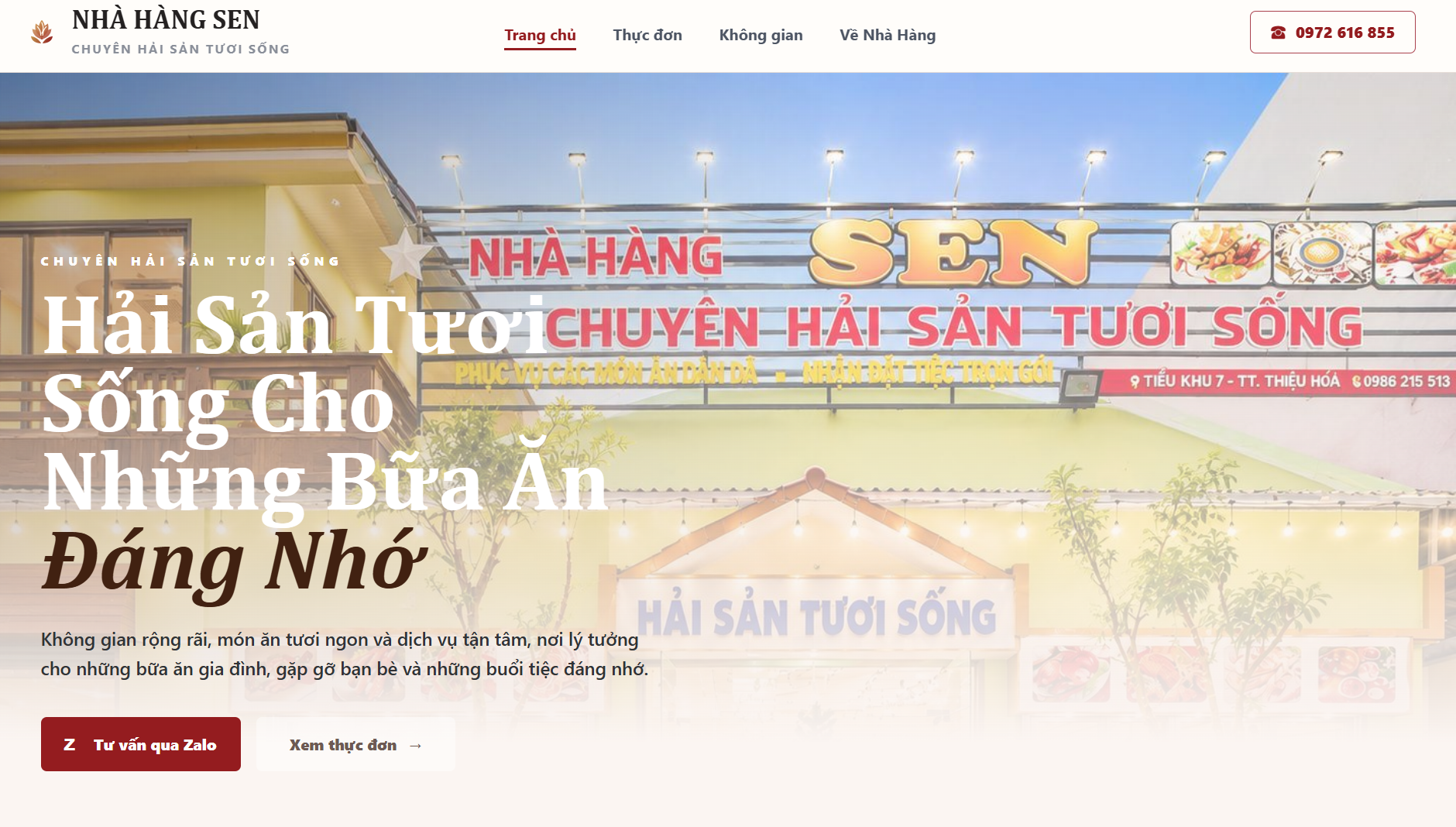 Ảnh chụp trang chủ website Nhà hàng Sen