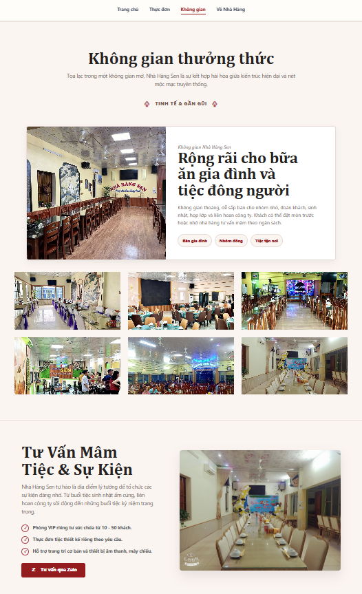 Ảnh chụp phần không gian website Nhà hàng Sen